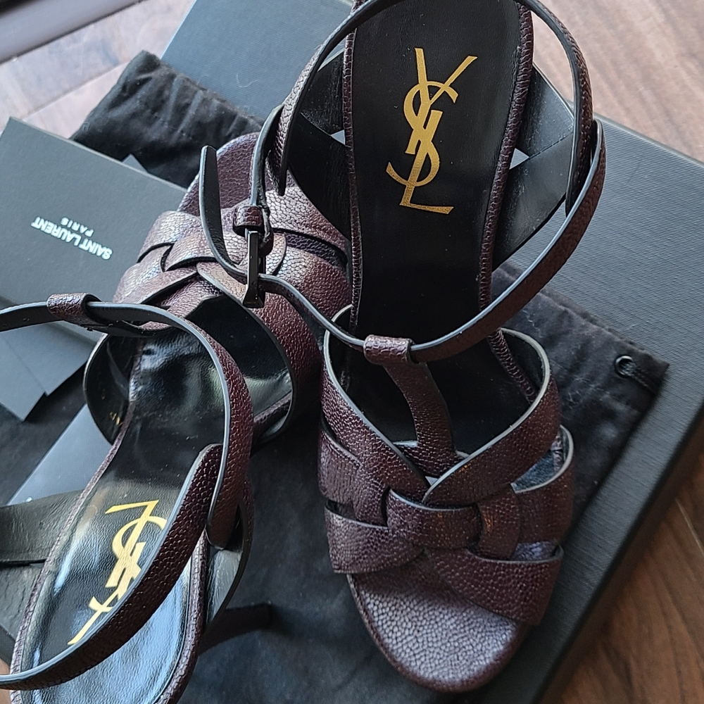 YSL Saint Laurent Tribute Heels in Deep Maroon, size US 6.5 / 36.5 LIKE NEW